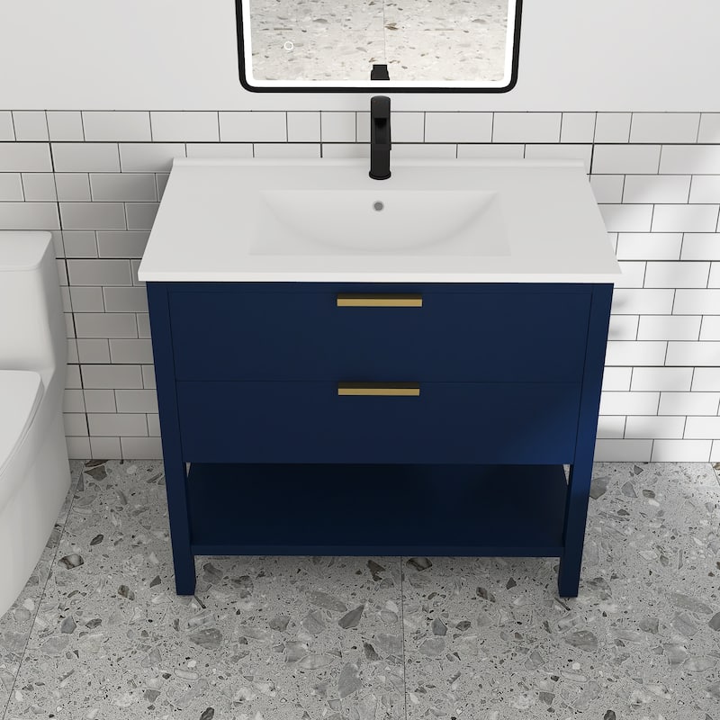 Plywood Freestanding Bathroom Vanity Set with Integrated Sink