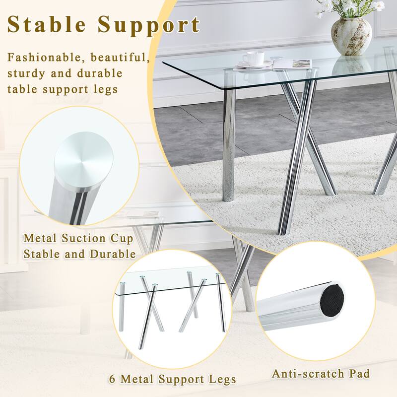 71-Inch Tempered Glass Dining Table with Sturdy Metal Legs