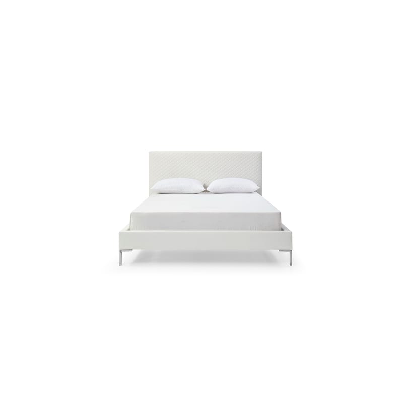Full Size Bed Frame - Rustic Refinement Upholstered White Faux Leather with Chrome Legs
