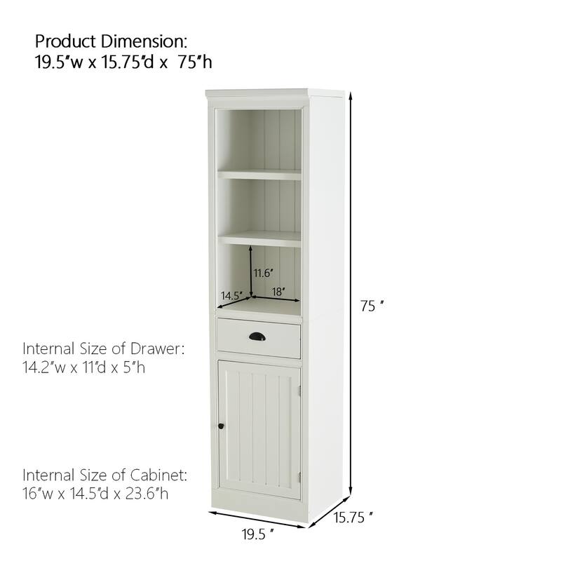75" Wood Display Shelf with Drawer, Freestanding Book Display Cabinet Curio Storage Cabinet for Living Room, Office