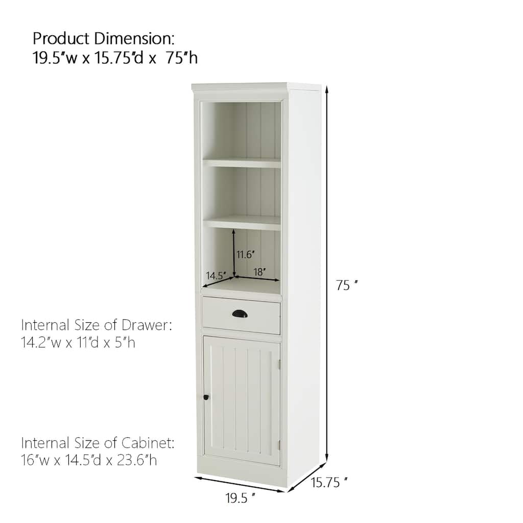 75'' Freestanding 5-Tier Display Book Shelf Farmhouse Bookcase with Storage & Cabinet, Modern Wooden Organizer Pantry