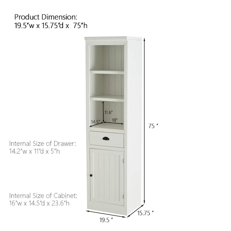 Roomfitters 75'' 5-Tier Display Bookcase with Storage, Freestanding Farmhouse Bookshelf Cabinet for Living Room, White