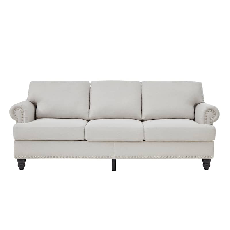83" Classic Tufted Sofa - 3-Seater Fabric Couch with Nailhead Trim, Polyester Upholstery & Solid Wood Frame for Living Room