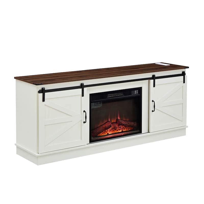 TV stand for 65/70/75-inch TVs with Outlets and a Sliding Barn Door - White