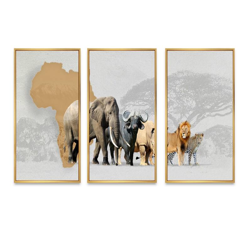 Designart "Big Five Animals in Africa" Animal Framed Canvas Wall Art