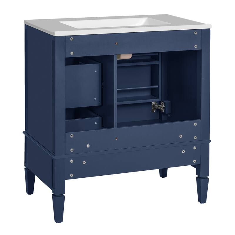 30" Bathroom Vanity with Ceramic Sink - Solid Wood Frame with 3 Drawers, Modern Bathroom Storage Cabinet