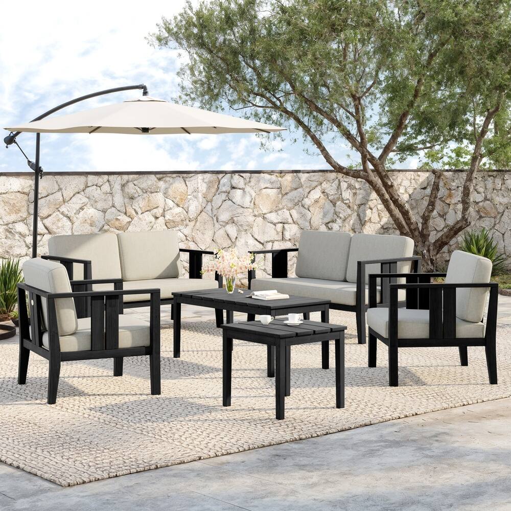 Teak Wood 6-Piece Outdoor Conversation Set with Table
