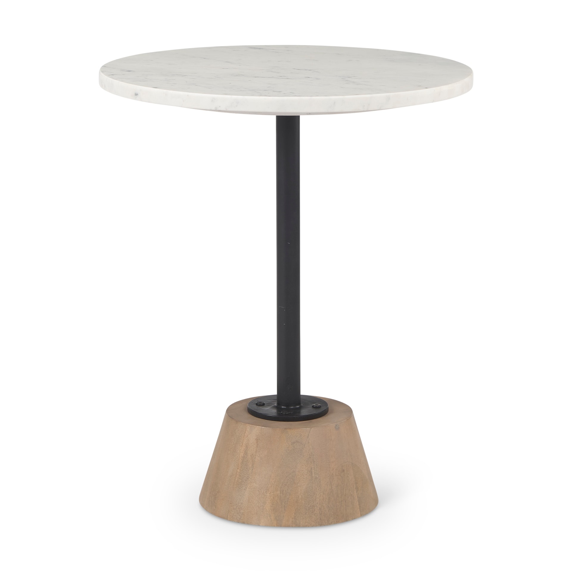 Maxwell White Marble and Light Brown Solid Wood Side Table