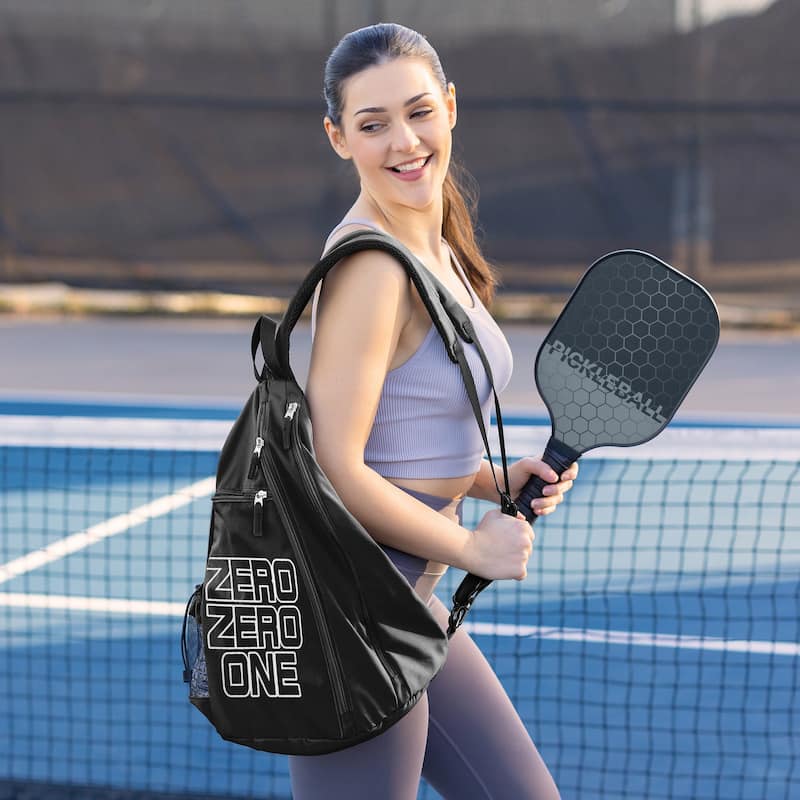 Sweet Jojo Designs Black Pickleball Bag Sling Backpack Crossbody - Sports Pun Funny Quote Sayings Zero Zero One