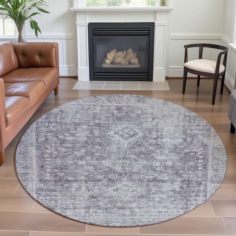 Premium Washable Super Soft Vintage Traditional Mayfield Rug - Plum - 8' x 8'