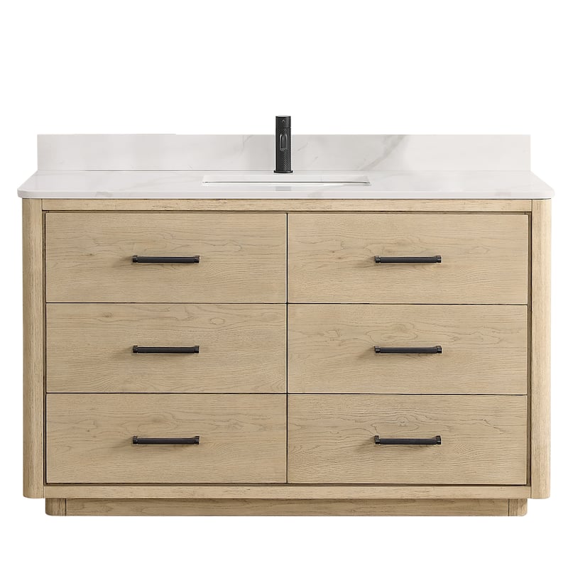 Miseno MV-NM-706555 Porto 54" Free Standing Single Basin Vanity Set - Aged Natural Oak / Fish Maw White - Oak Finish