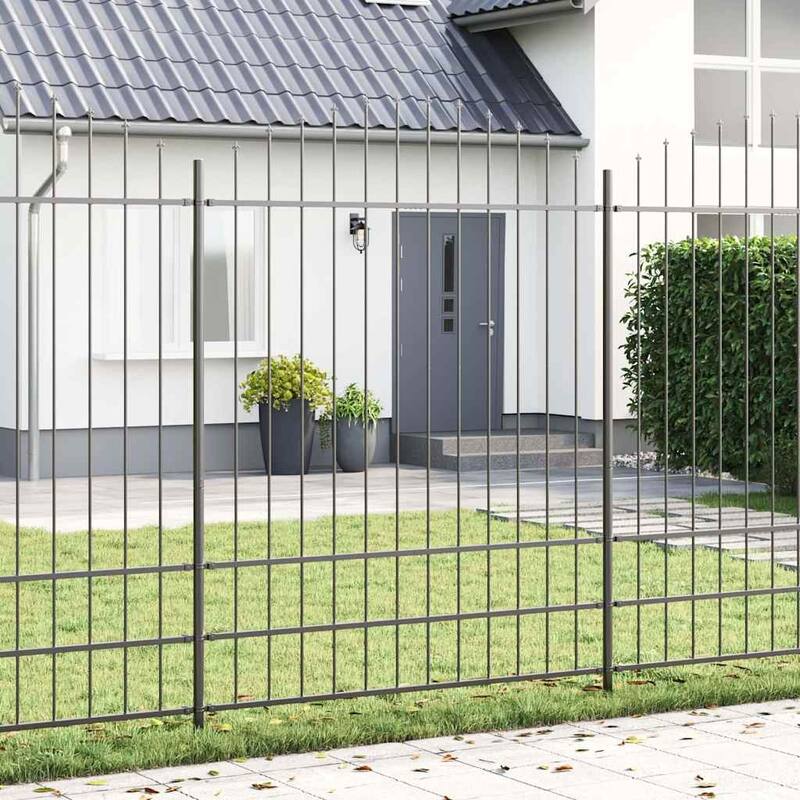 vidaXL Garden Fence Grey Powder-Coated Steel - 39.04 ft/ 68.90-78.74 in