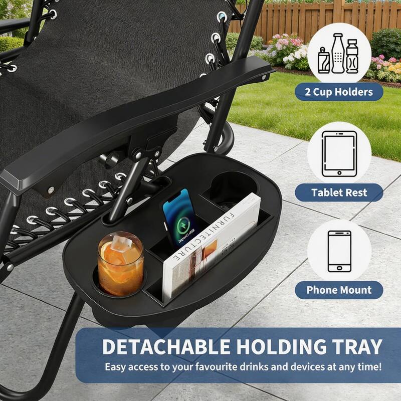 Zero Gravity Chair Set of 2, with Pillow & Cup Holder Tray