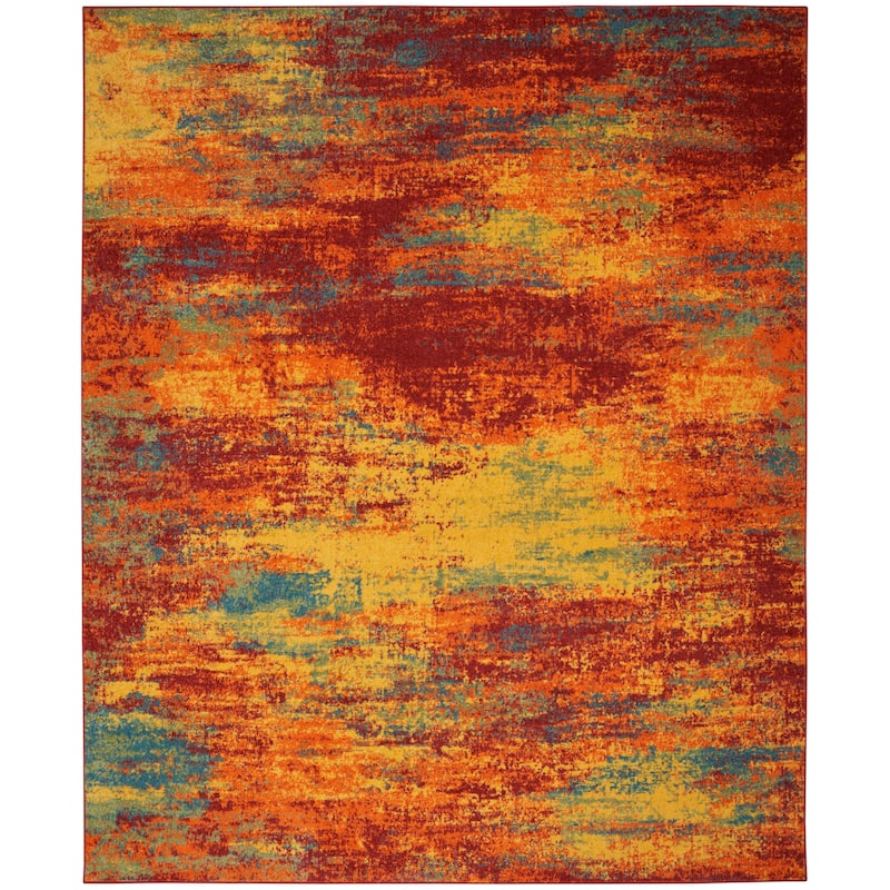 Nourison Essentials Indoor/Outdoor Red Abstract Area Rug - 10' x 14' - Flame