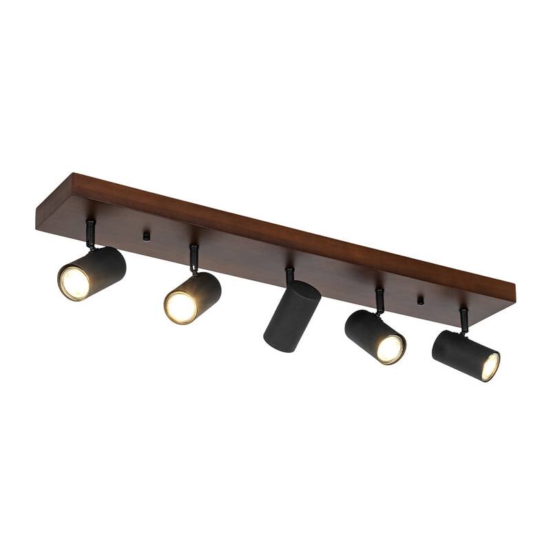 Farmhouse 5-Light Walnut Wood Rectangle Flush Mount Track Light