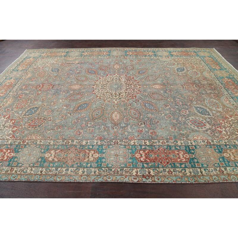 Distressed Floral Tabriz Persian Area Rug Hand-knotted Wool Carpet - 7'9" x 10'8"