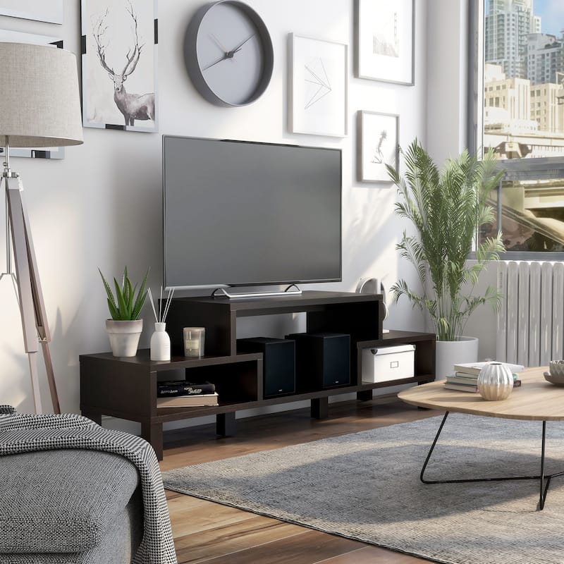 Furniture of America Rami Modern 3-Shelf Espresso Finish TV Stand, Sleek Media Console for Living Room Entertainment - Dark Cocoa