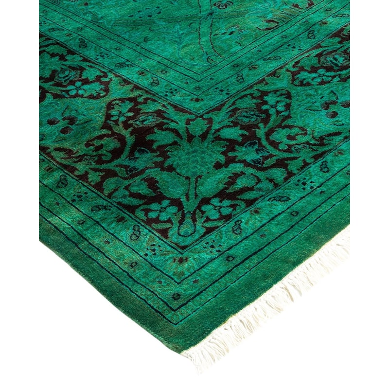 Overton Hand Knotted Wool Vintage Inspired Modern Contemporary Overdyed Green Area Rug - 8' 0" x 10' 6"