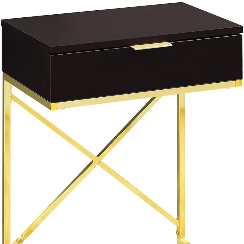 Modern 24-Inch End Table with Drawer with Wood Surface and Metal Base Side Table for Sofa or Bedside