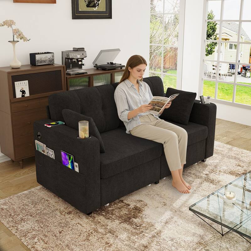 67.76" Chenille 3-Seater Sofa with USB Ports and Storage