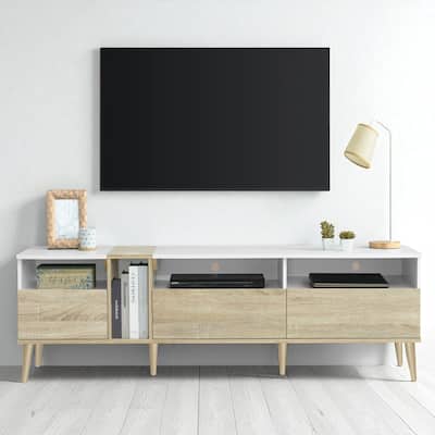Contemporary 70" Entertainment Center with Storage, TV Cabinet for 80 Inch TV, 3 Drawers, Open Shelves, Minimalist Design