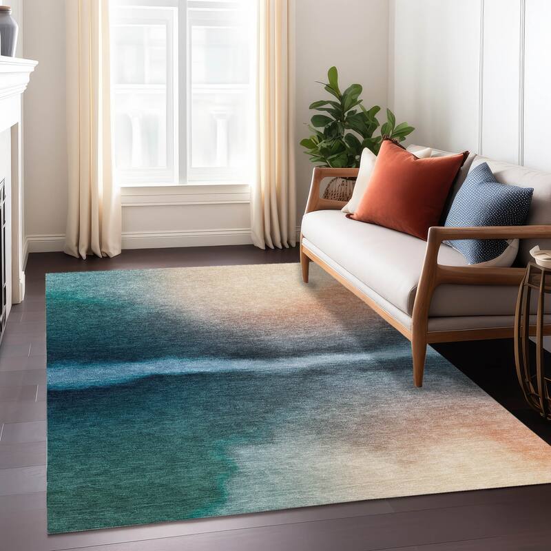 Machine Washable Indoor/ Outdoor Modern Landscape Chantille Rug