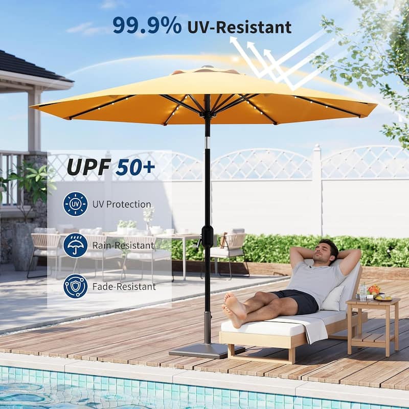 9 FT Outdoor Table Patio Umbrella, Waterproof UV Protection with Solar Lights
