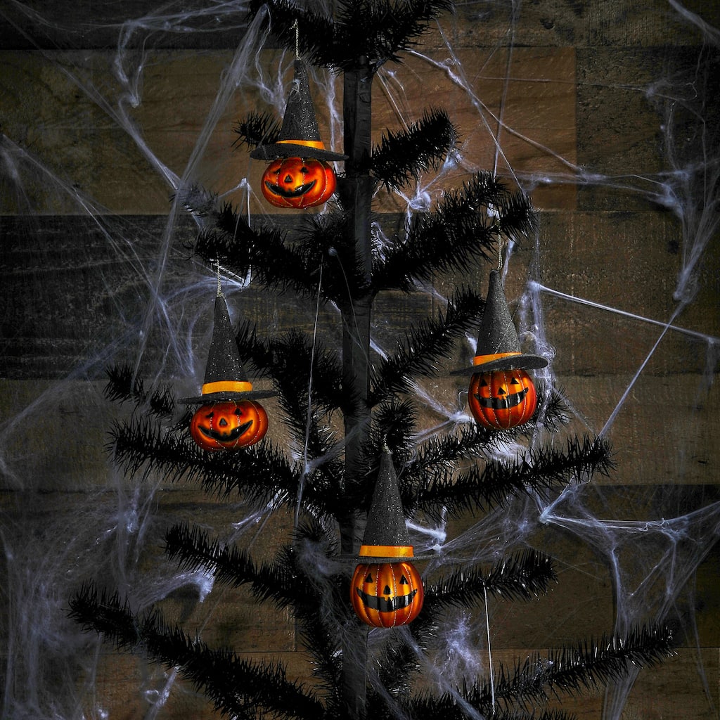 4.5" Glass Jack-O Lantern Ornament Box of 4
