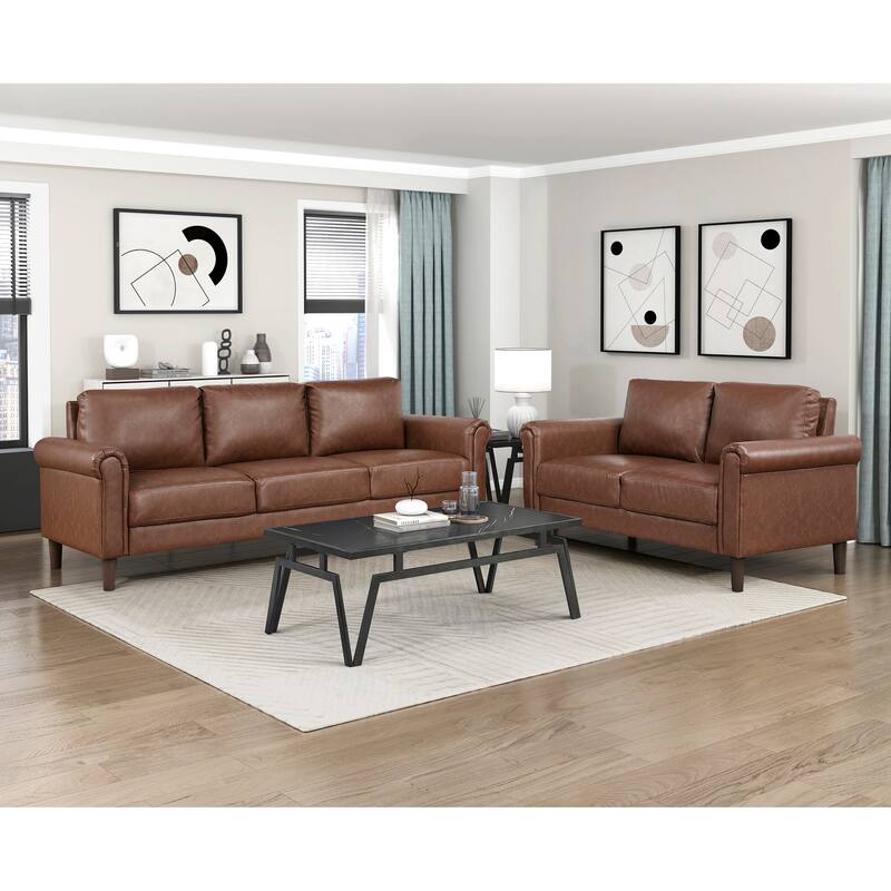 Fremont & Park Frances Faux Leather 2-Piece Living Room Set - Brown Finish Feet