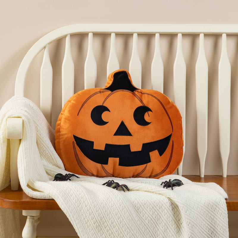 Glitzhome 15.5"L Fall/ Halloween Double Sided Pumpkin Throw Pillow