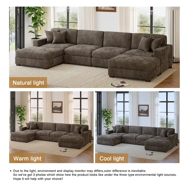 Modern Chenille Oversized Modular Sectional Sofa with 2 Ottoman