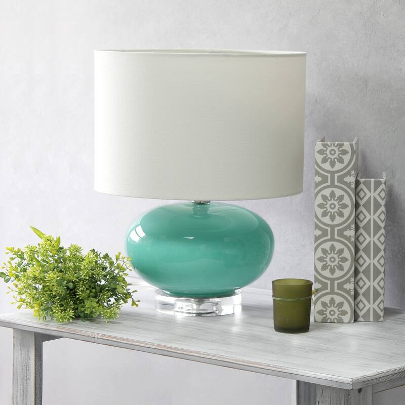 15.25 in. Aqua Finish Table Lamp with White Shade, Sturdy Table Lamp for Living Rooms and Bedrooms