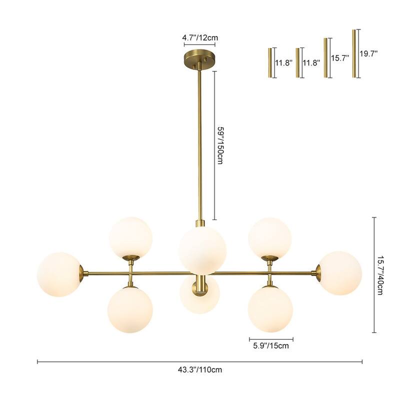 Mid-Century 8-Light Opal Glass Globe Sputnik Island Chandelier