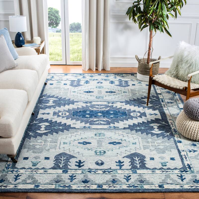 SAFAVIEH Handmade Capri Fionnula Contemporary Wool Rug - 5' x 8' - Blue/Grey