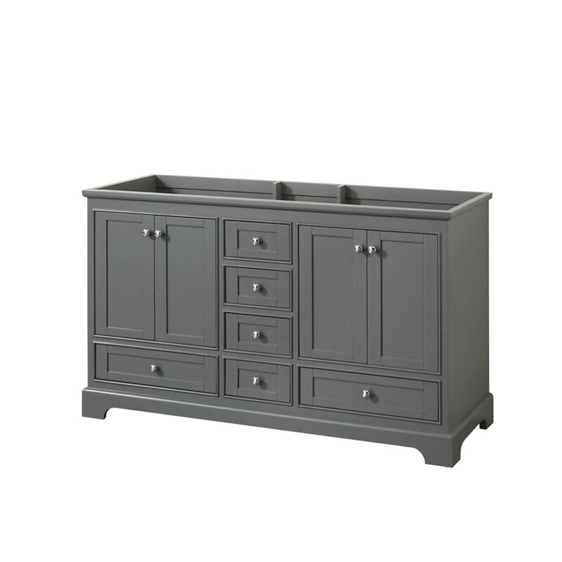Wyndham Collection Deborah 59-1/4" Free Standing Double Wood Vanity - Dark Gray / Polished Chrome Hardware