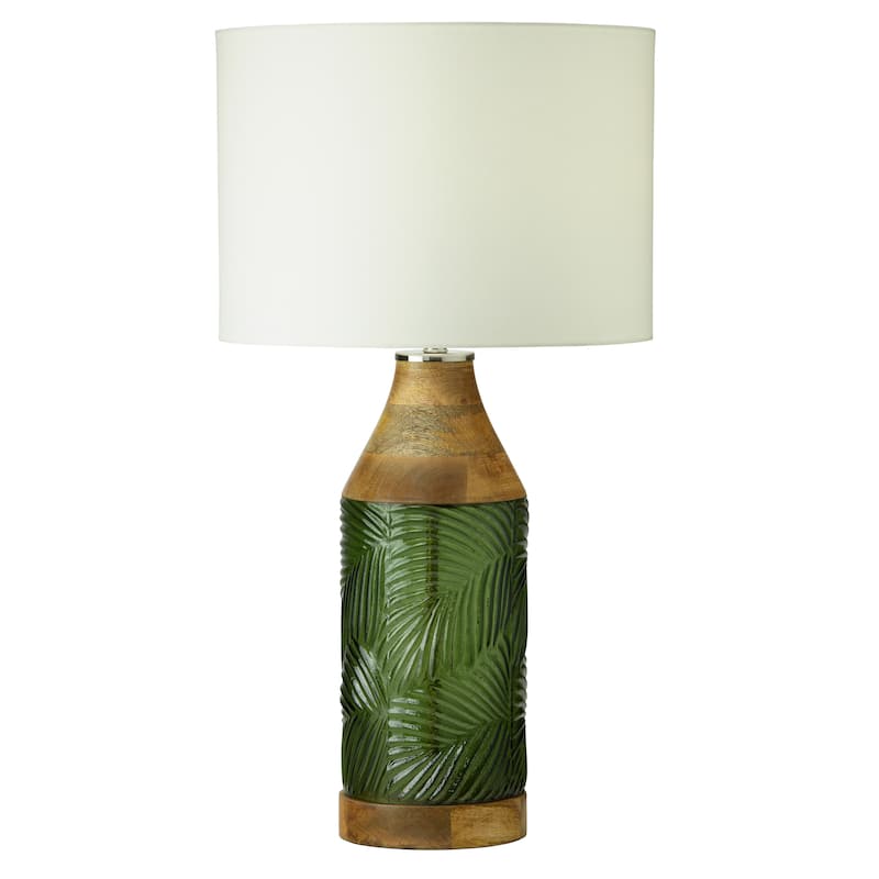 Josiah River of Goods Green/Clear/Blue Glass and Mango Wood 26-Inch Table Lamp