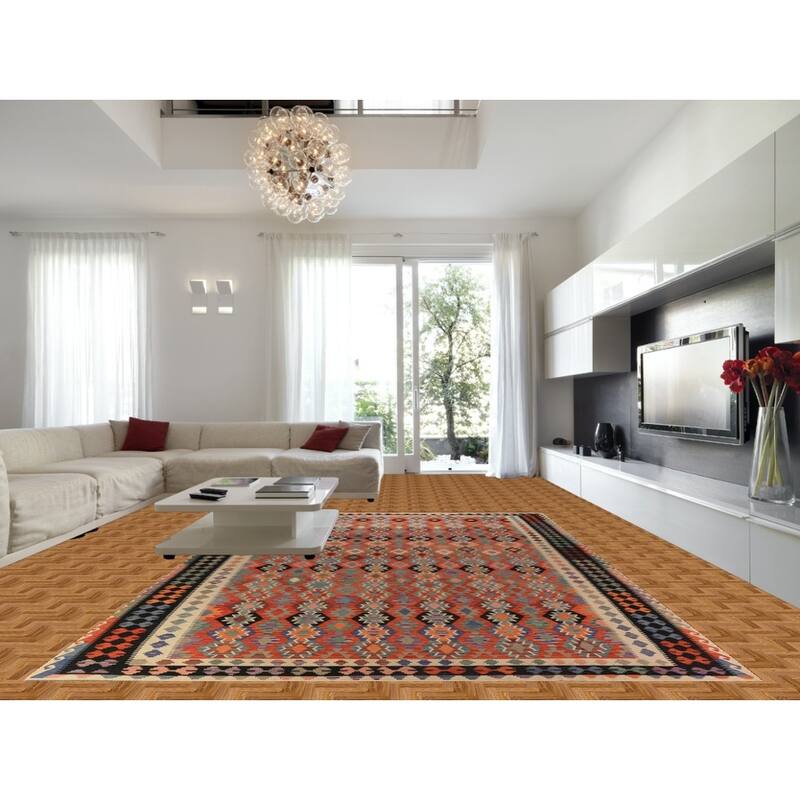 Southwestern Kilim Oriental Large Rug Hand-Woven Wool Carpet - 10'5"x 15'9"
