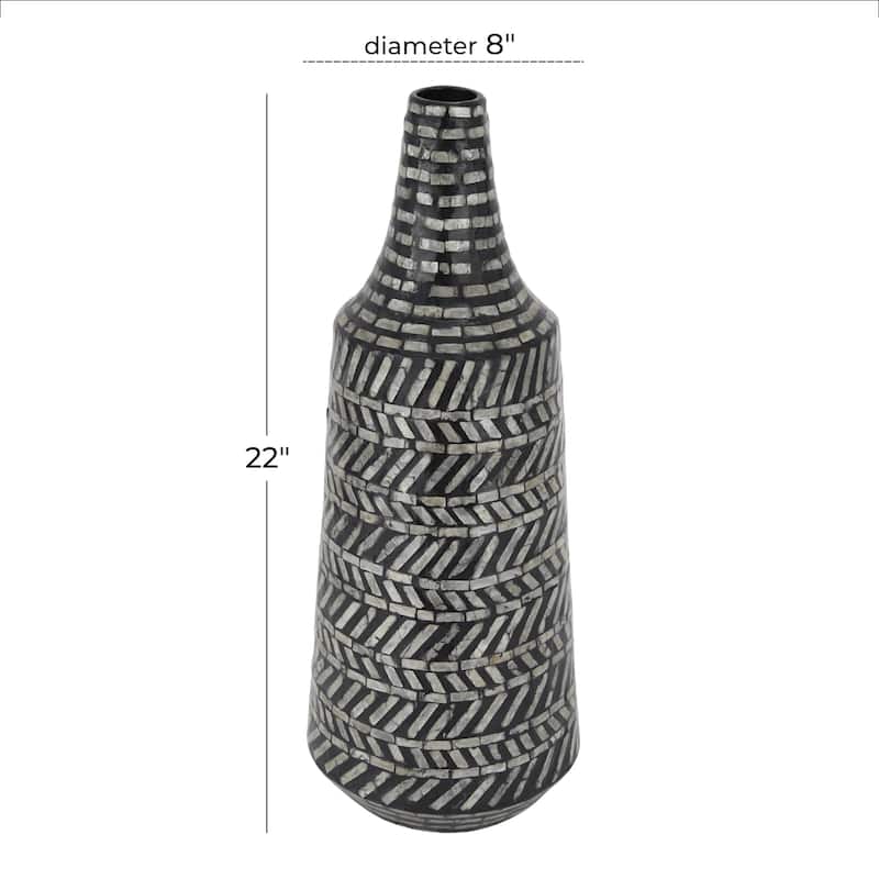 Mother of Pearl Shell Tribal Handmade Decorative Vase - Black - Roche River Decor