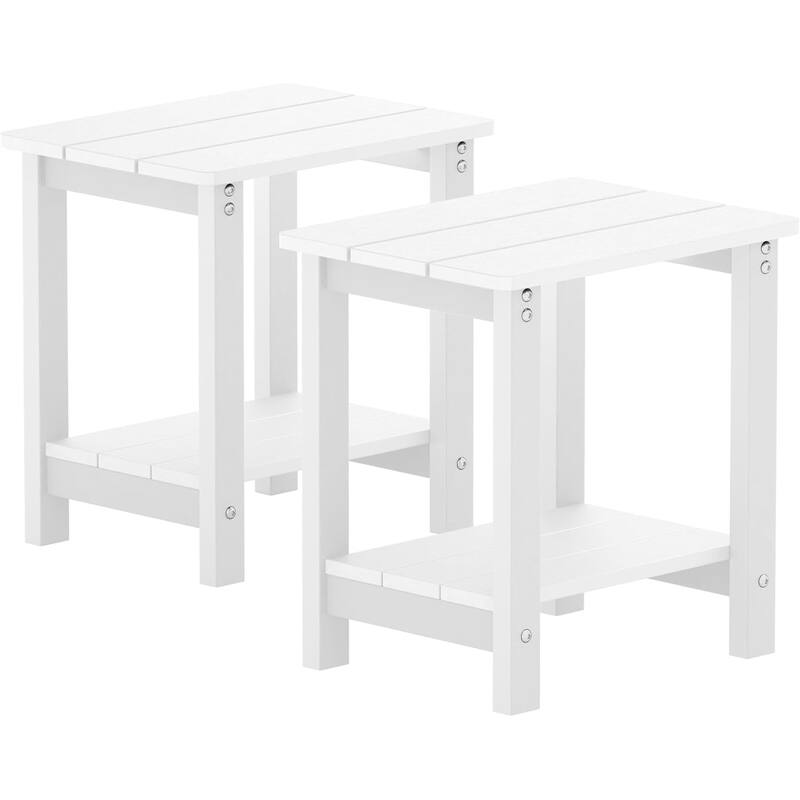 WINSOON Outside Adirondack Square Side Table, Weather Resistant Patio Table Double Layers Set Of 2 - White
