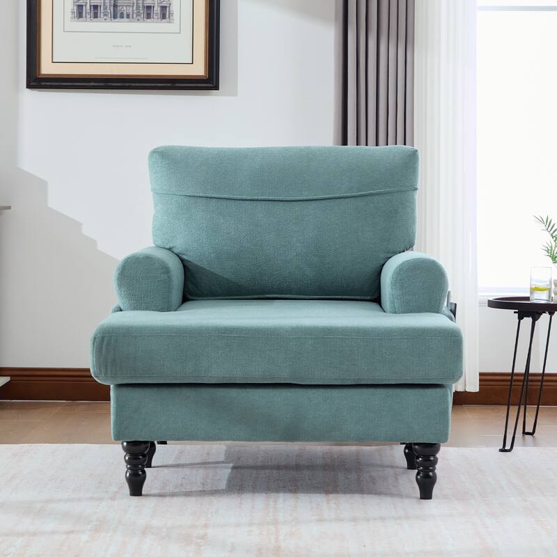 Chenille Fabric Chaise Lounge Arm Chair, Single Sofa Chair Sleeper Recliner