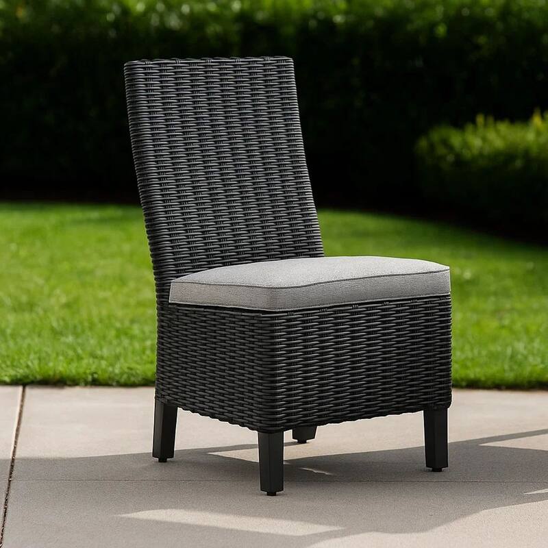 Tira Indoor Outdoor Side Chair Set of 2, Black Wicker, Gray Nuvella