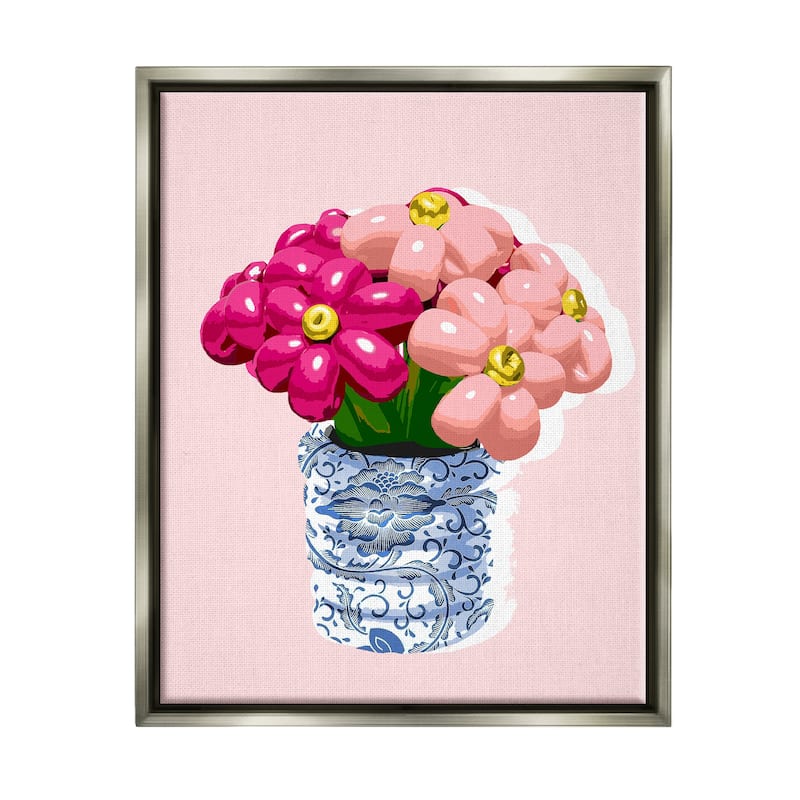 Stupell Balloon Bouquet in Vase Framed Floater Canvas Wall Art Design by Daphne Polselli - 17 x 21 - Grey