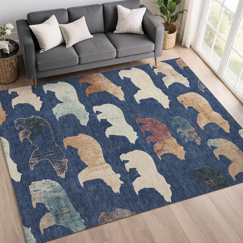 Machine Washable Indoor/ Outdoor Modern Bear Chantille Rug