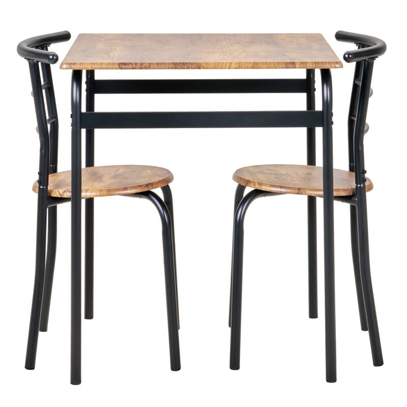 VECELO 3-Piece Compact Dining Set Space Saving 26.4" Square Table & Nesting Chairs Black Curved Frame & Round Back Chairs