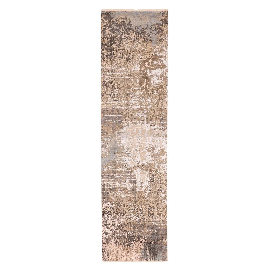ECARPETGALLERY Hand-knotted Legacy Taupe Silk, Wool Rug - 2'5 x 10'2