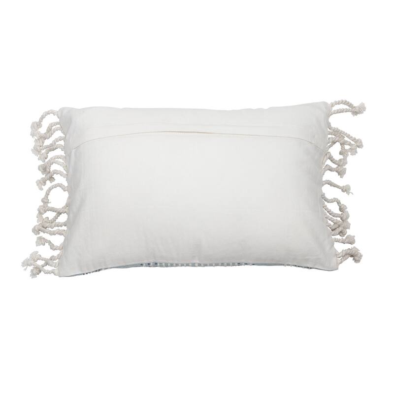 Foreside Home & Garden Blue Hand Woven 14 x 22 inch Decorative Cotton Throw Pillow Cover with Insert and Hand Tied Tassels