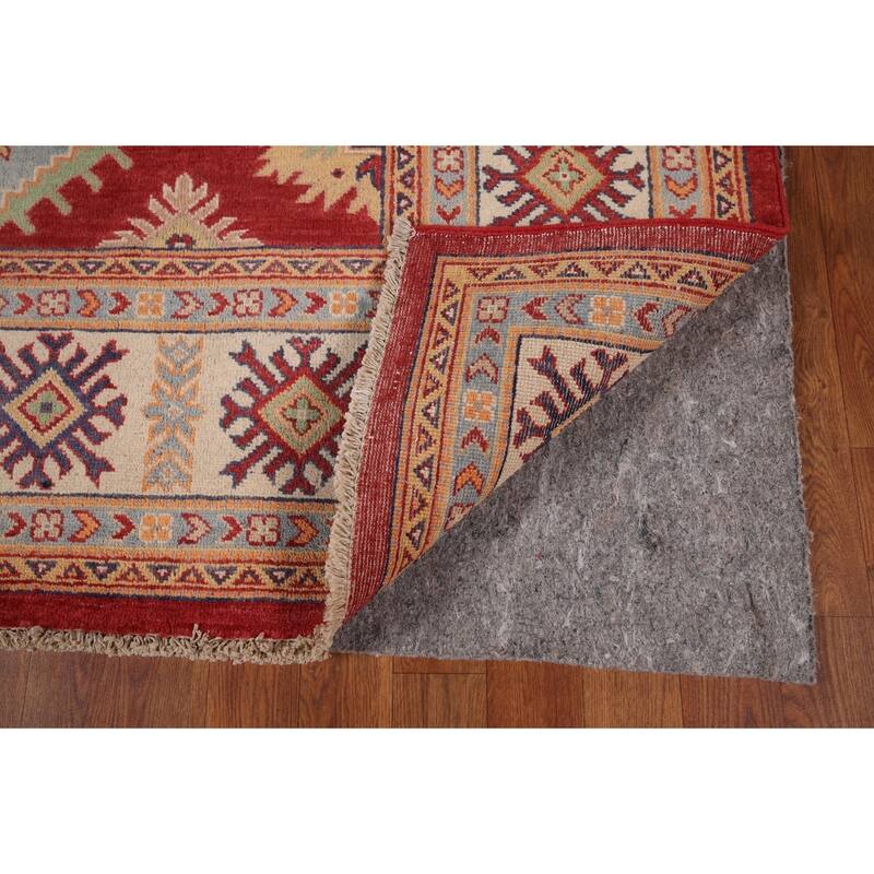 Red Geometric Kazak Area Rug Handmade Wool Carpet - 8'1" x 9'7"
