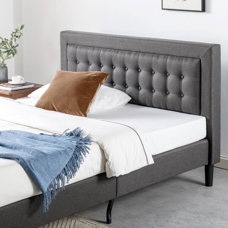 Priage by ZINUS Dark Grey Button Tufted Upholstered Platform Bed Frame - Queen