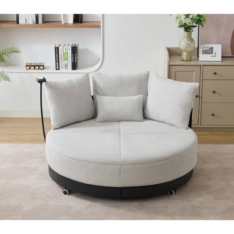 52.75" W Oversized Round Accent Chair 360° Swivel Barrel Chair with Wheels & Adjustable Phone Stand