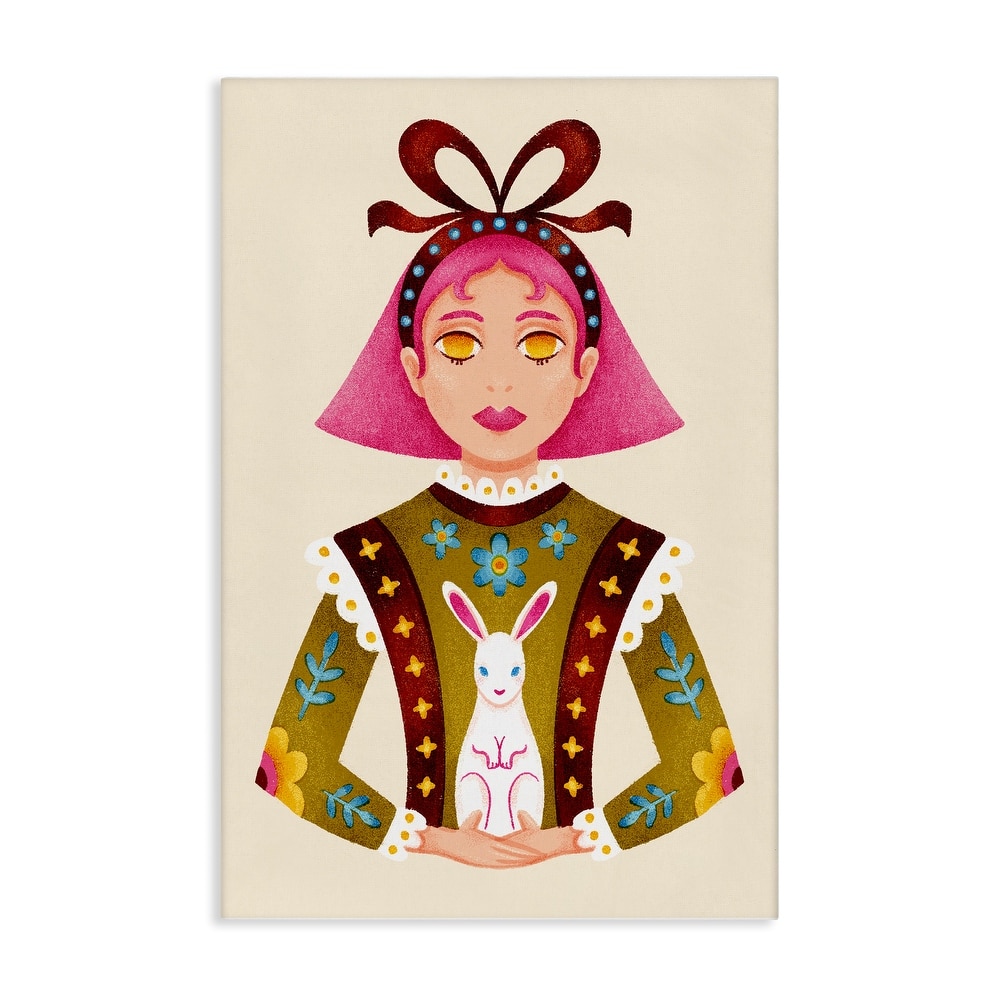 Stupell Pink Haired Girl & Bunny Canvas Wall Art Design By Hannah Moren